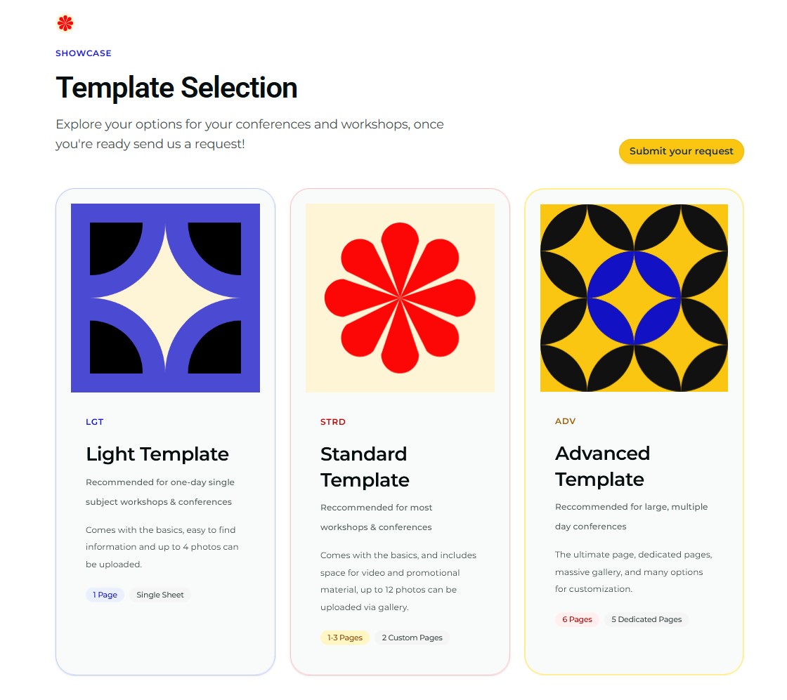 Region One template selection landing page